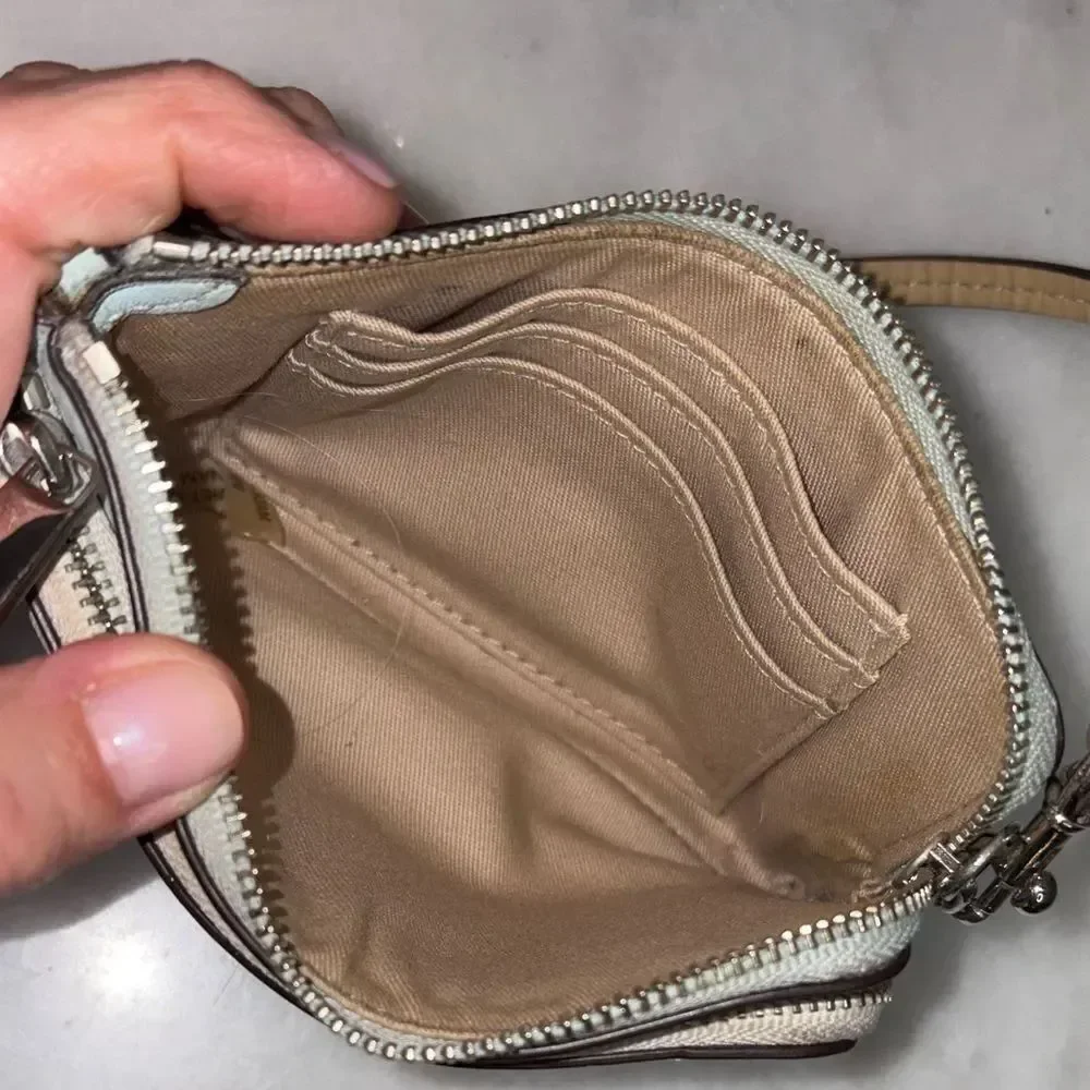 Coach Wristlet Bag Purse Cross Grain & Patent Leather Double Zipper Pouch Wallet